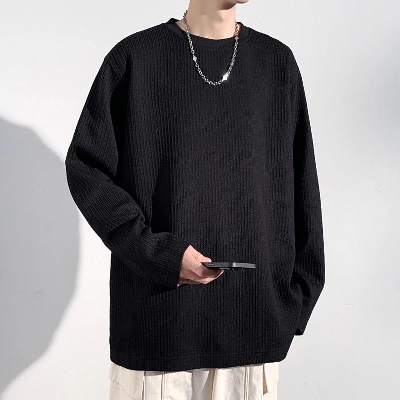 Men'S Fashion T Shirts - Kaos Lengan Panjang Rajut Bergaris untuk