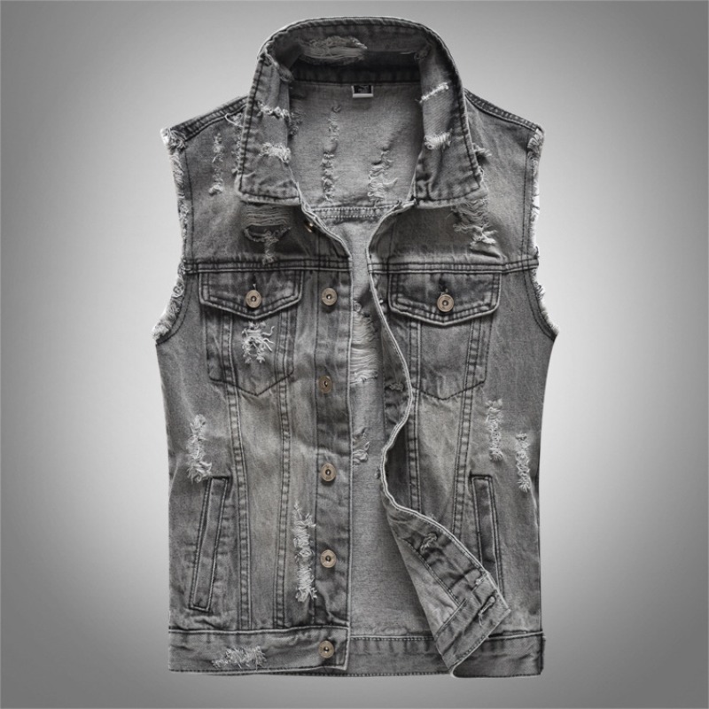 Men'S Fashion Grey Jeans - Rompi Denim Abu-abu Retro Pria Fashion
